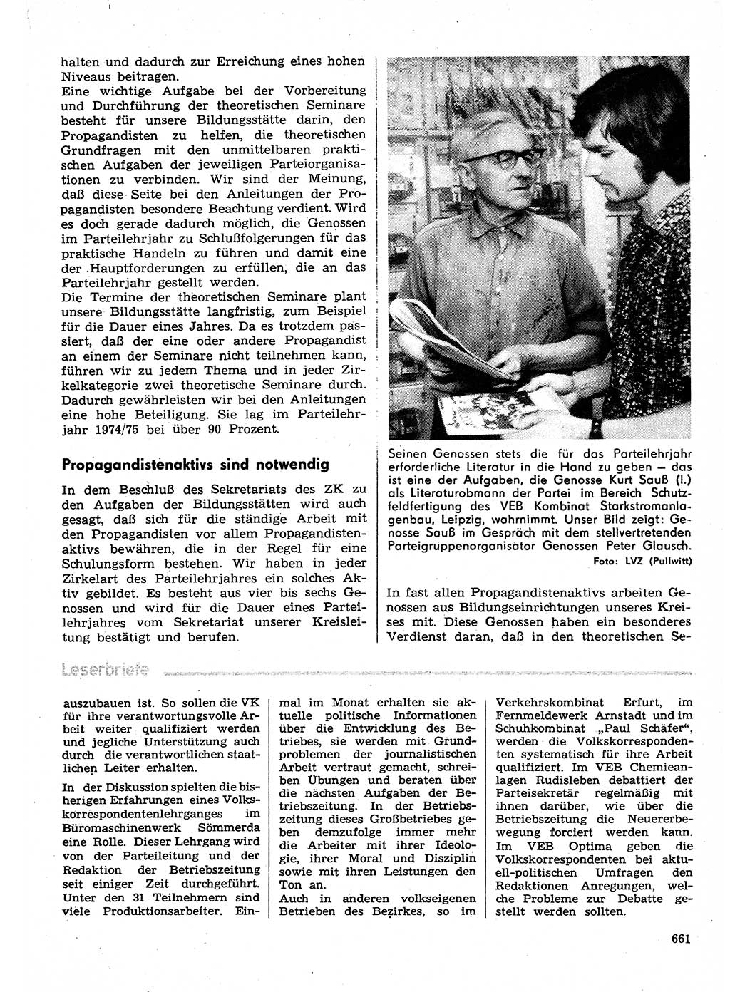 Neuer Weg (NW), Organ des Zentralkomitees (ZK) der SED (Sozialistische Einheitspartei Deutschlands) für Fragen des Parteilebens, 30. Jahrgang [Deutsche Demokratische Republik (DDR)] 1975, Seite 661 (NW ZK SED DDR 1975, S. 661)