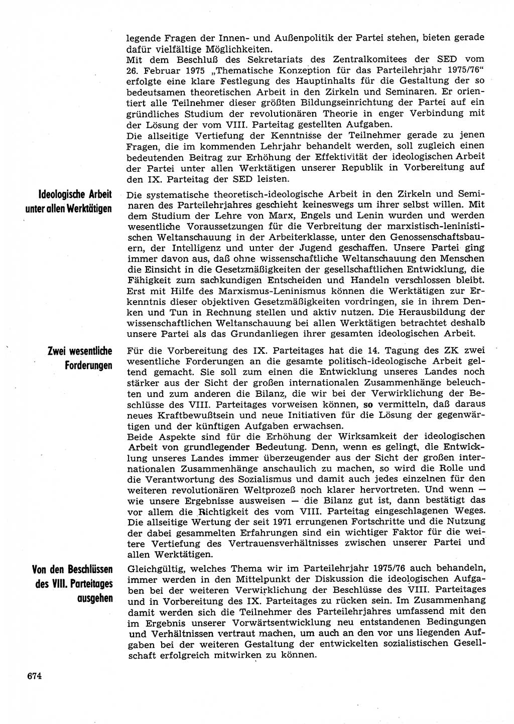 Neuer Weg (NW), Organ des Zentralkomitees (ZK) der SED (Sozialistische Einheitspartei Deutschlands) für Fragen des Parteilebens, 30. Jahrgang [Deutsche Demokratische Republik (DDR)] 1975, Seite 674 (NW ZK SED DDR 1975, S. 674)
