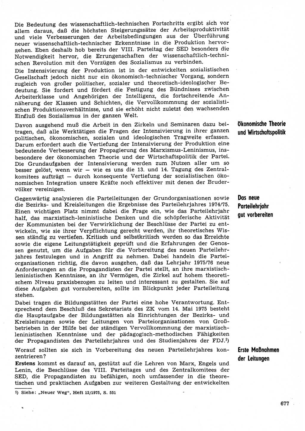 Neuer Weg (NW), Organ des Zentralkomitees (ZK) der SED (Sozialistische Einheitspartei Deutschlands) für Fragen des Parteilebens, 30. Jahrgang [Deutsche Demokratische Republik (DDR)] 1975, Seite 677 (NW ZK SED DDR 1975, S. 677)