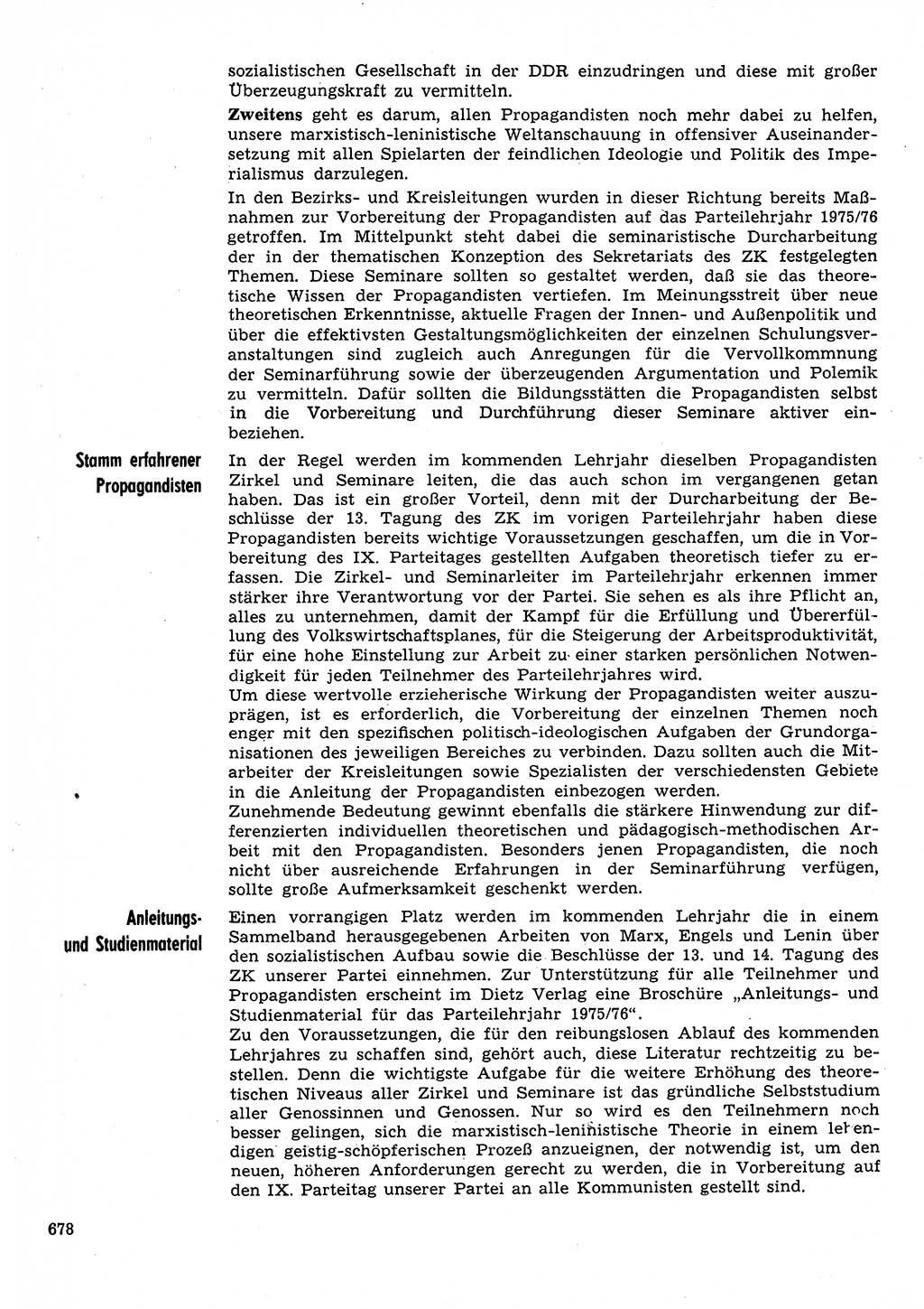 Neuer Weg (NW), Organ des Zentralkomitees (ZK) der SED (Sozialistische Einheitspartei Deutschlands) für Fragen des Parteilebens, 30. Jahrgang [Deutsche Demokratische Republik (DDR)] 1975, Seite 678 (NW ZK SED DDR 1975, S. 678)