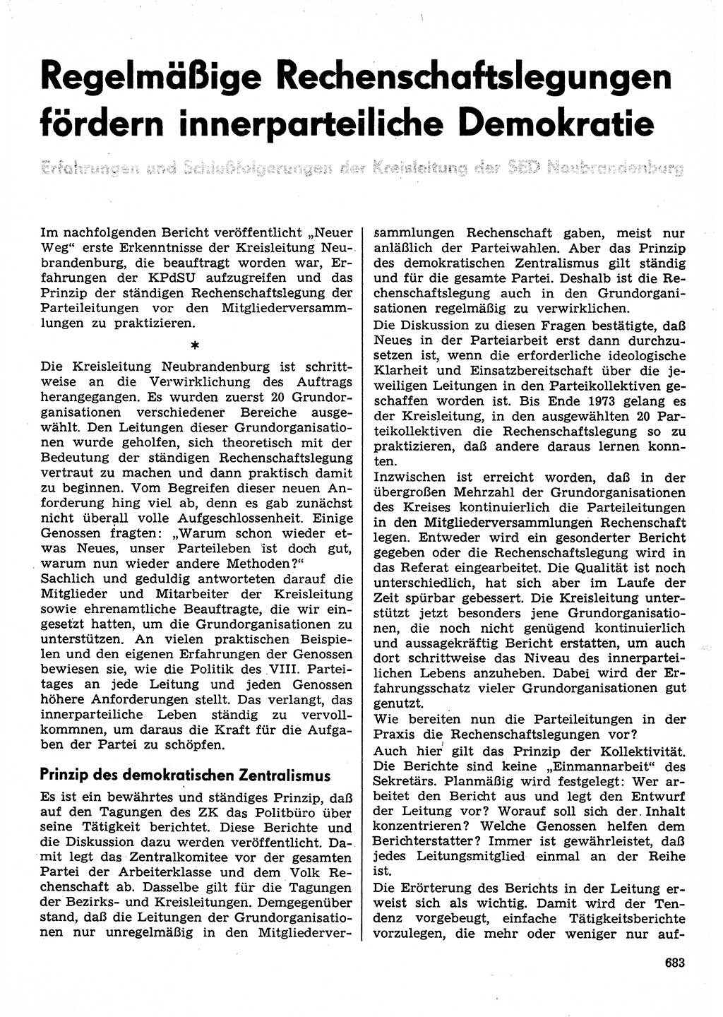 Neuer Weg (NW), Organ des Zentralkomitees (ZK) der SED (Sozialistische Einheitspartei Deutschlands) für Fragen des Parteilebens, 30. Jahrgang [Deutsche Demokratische Republik (DDR)] 1975, Seite 683 (NW ZK SED DDR 1975, S. 683)