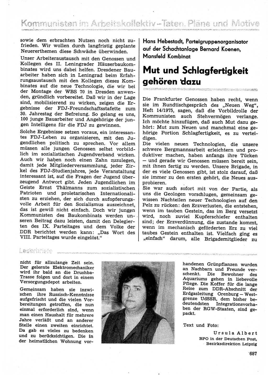 Neuer Weg (NW), Organ des Zentralkomitees (ZK) der SED (Sozialistische Einheitspartei Deutschlands) für Fragen des Parteilebens, 30. Jahrgang [Deutsche Demokratische Republik (DDR)] 1975, Seite 687 (NW ZK SED DDR 1975, S. 687)