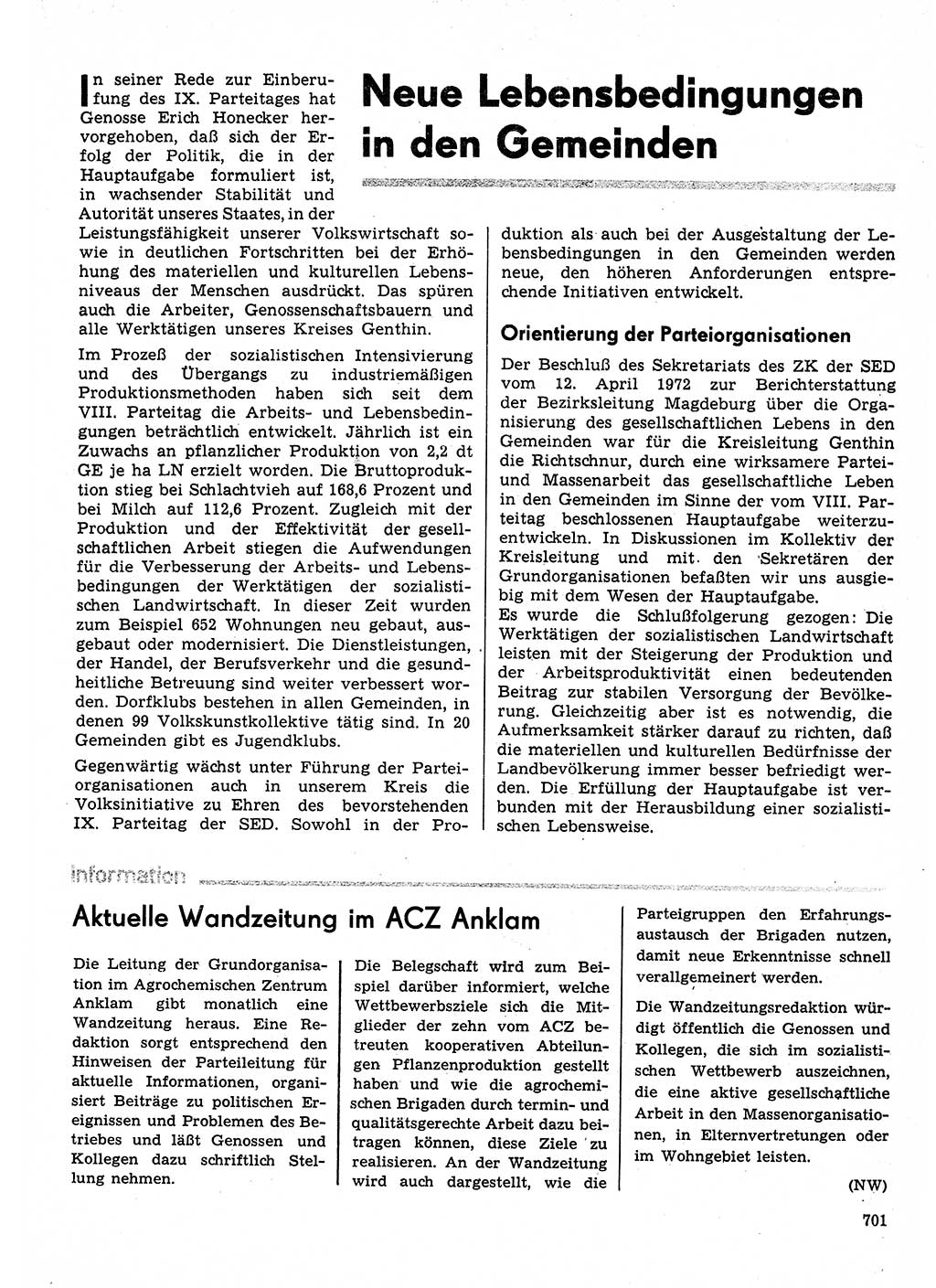 Neuer Weg (NW), Organ des Zentralkomitees (ZK) der SED (Sozialistische Einheitspartei Deutschlands) für Fragen des Parteilebens, 30. Jahrgang [Deutsche Demokratische Republik (DDR)] 1975, Seite 701 (NW ZK SED DDR 1975, S. 701)