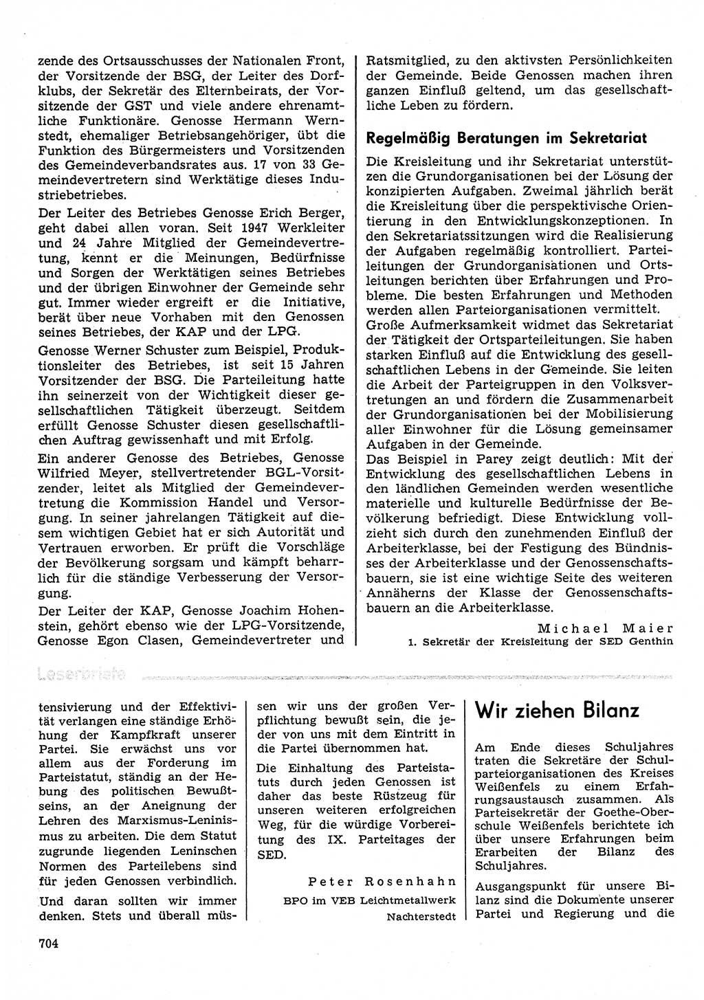 Neuer Weg (NW), Organ des Zentralkomitees (ZK) der SED (Sozialistische Einheitspartei Deutschlands) für Fragen des Parteilebens, 30. Jahrgang [Deutsche Demokratische Republik (DDR)] 1975, Seite 704 (NW ZK SED DDR 1975, S. 704)