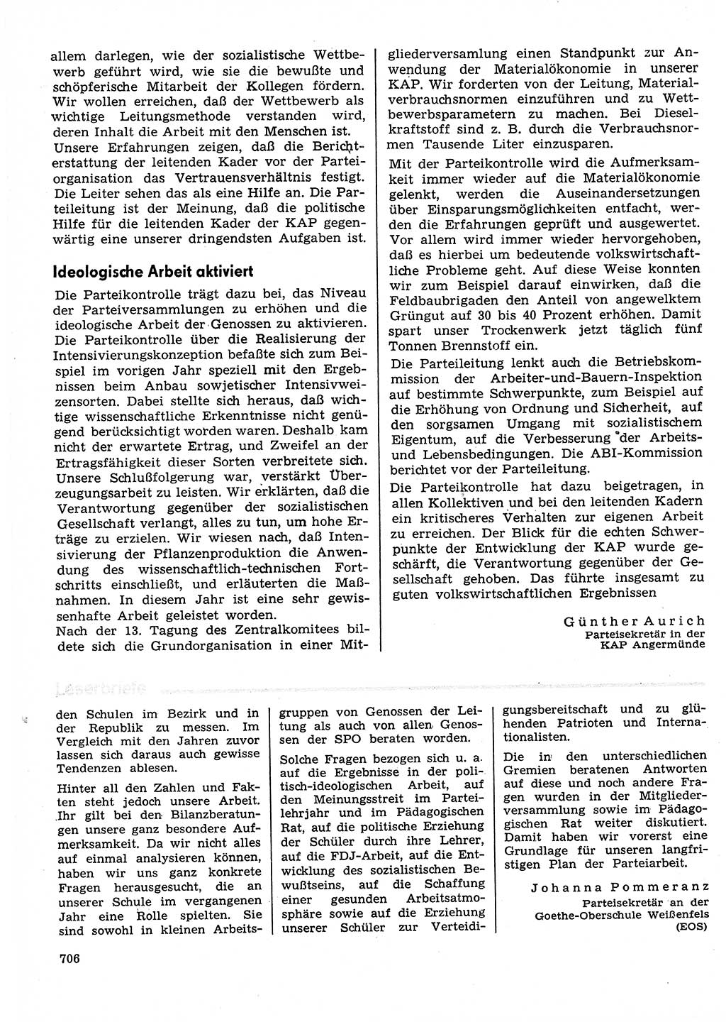 Neuer Weg (NW), Organ des Zentralkomitees (ZK) der SED (Sozialistische Einheitspartei Deutschlands) für Fragen des Parteilebens, 30. Jahrgang [Deutsche Demokratische Republik (DDR)] 1975, Seite 706 (NW ZK SED DDR 1975, S. 706)