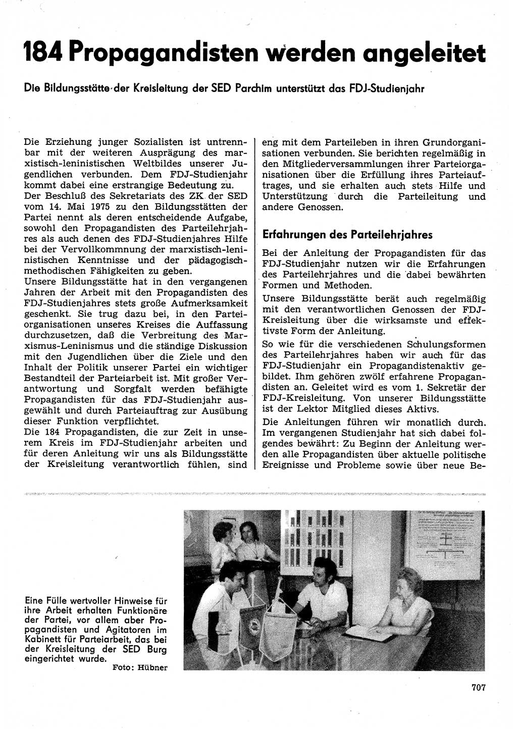 Neuer Weg (NW), Organ des Zentralkomitees (ZK) der SED (Sozialistische Einheitspartei Deutschlands) für Fragen des Parteilebens, 30. Jahrgang [Deutsche Demokratische Republik (DDR)] 1975, Seite 707 (NW ZK SED DDR 1975, S. 707)