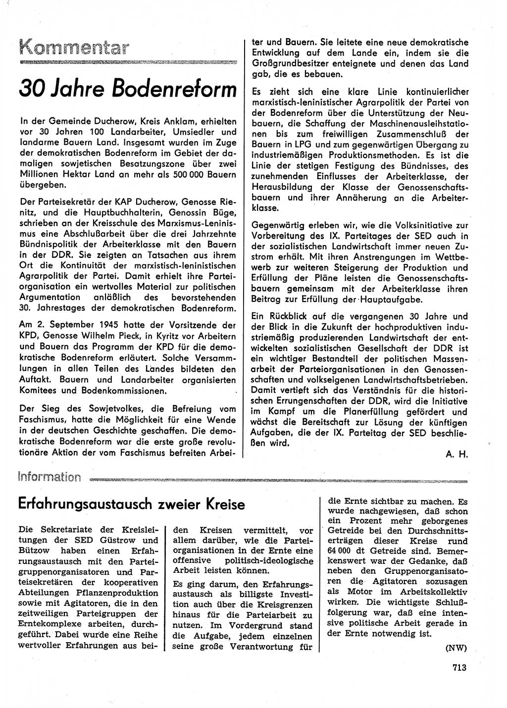 Neuer Weg (NW), Organ des Zentralkomitees (ZK) der SED (Sozialistische Einheitspartei Deutschlands) für Fragen des Parteilebens, 30. Jahrgang [Deutsche Demokratische Republik (DDR)] 1975, Seite 713 (NW ZK SED DDR 1975, S. 713)