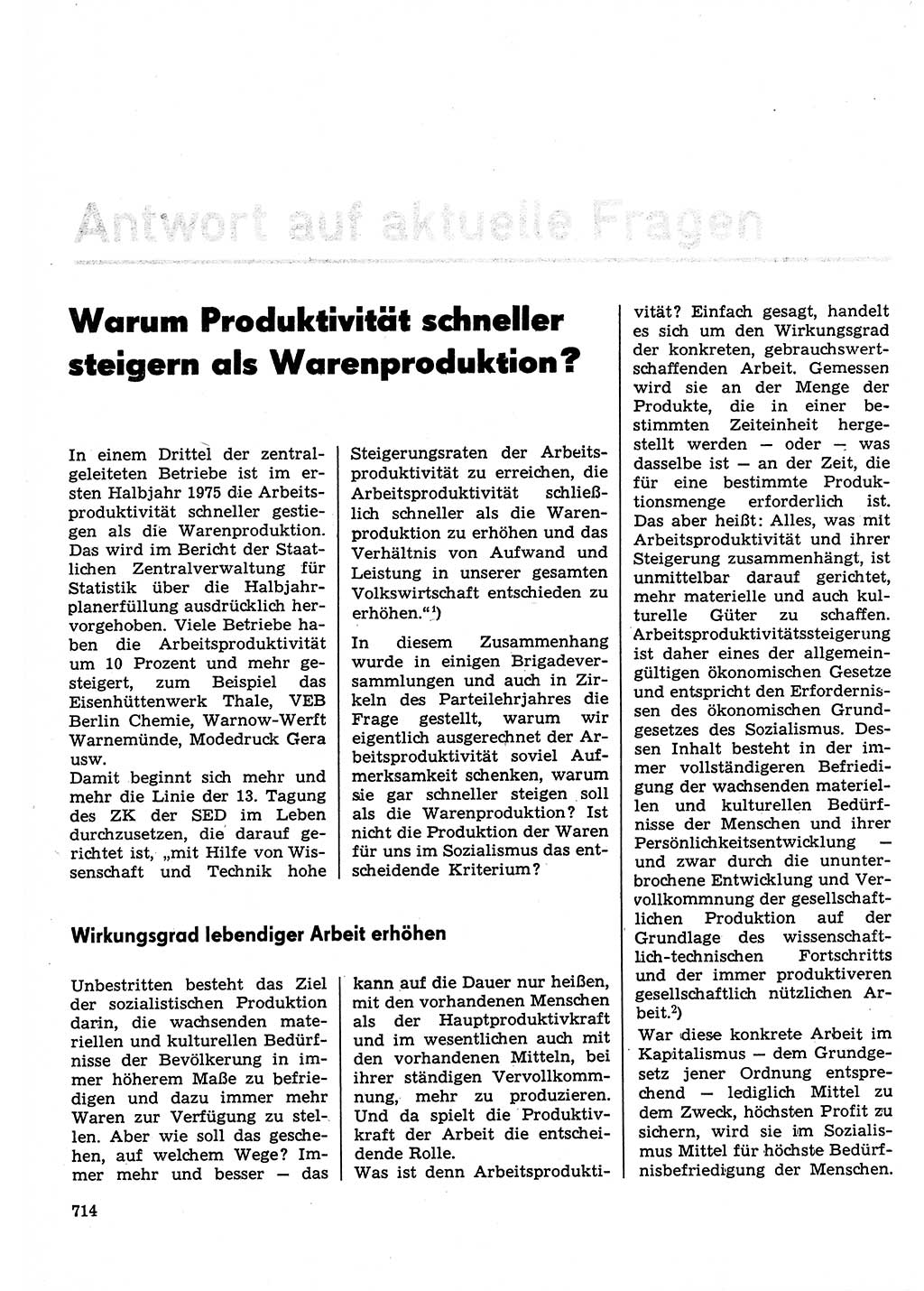 Neuer Weg (NW), Organ des Zentralkomitees (ZK) der SED (Sozialistische Einheitspartei Deutschlands) für Fragen des Parteilebens, 30. Jahrgang [Deutsche Demokratische Republik (DDR)] 1975, Seite 714 (NW ZK SED DDR 1975, S. 714)