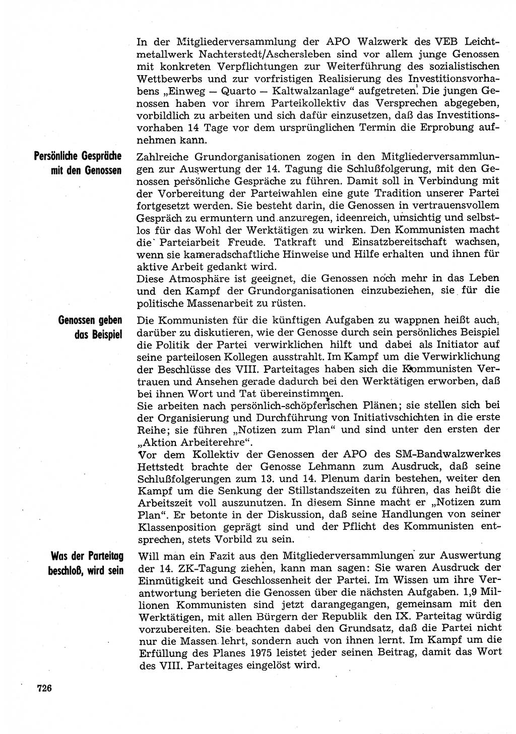 Neuer Weg (NW), Organ des Zentralkomitees (ZK) der SED (Sozialistische Einheitspartei Deutschlands) für Fragen des Parteilebens, 30. Jahrgang [Deutsche Demokratische Republik (DDR)] 1975, Seite 726 (NW ZK SED DDR 1975, S. 726)