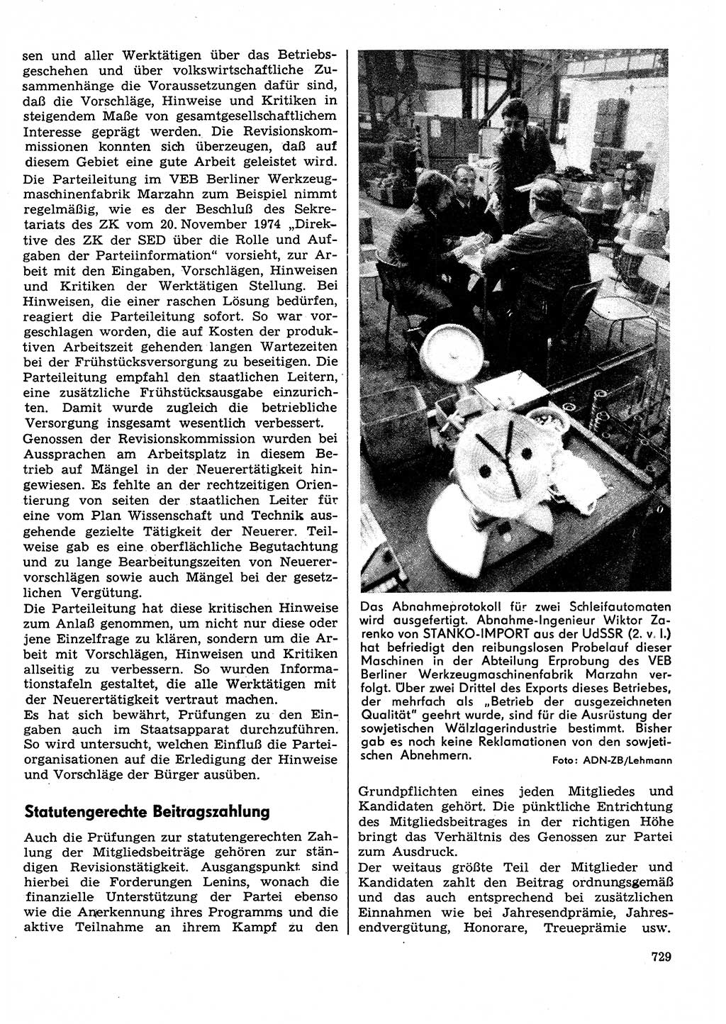 Neuer Weg (NW), Organ des Zentralkomitees (ZK) der SED (Sozialistische Einheitspartei Deutschlands) für Fragen des Parteilebens, 30. Jahrgang [Deutsche Demokratische Republik (DDR)] 1975, Seite 729 (NW ZK SED DDR 1975, S. 729)
