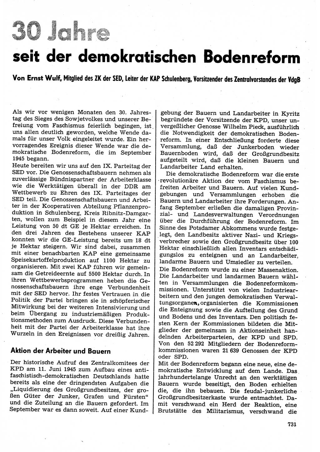 Neuer Weg (NW), Organ des Zentralkomitees (ZK) der SED (Sozialistische Einheitspartei Deutschlands) für Fragen des Parteilebens, 30. Jahrgang [Deutsche Demokratische Republik (DDR)] 1975, Seite 731 (NW ZK SED DDR 1975, S. 731)