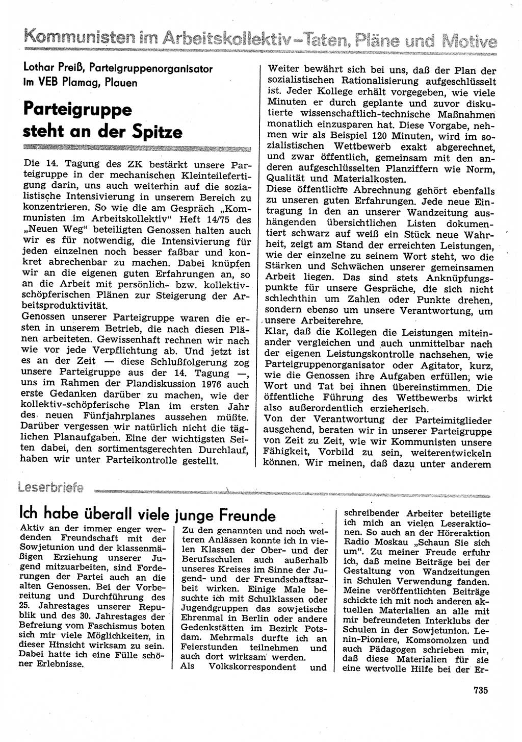 Neuer Weg (NW), Organ des Zentralkomitees (ZK) der SED (Sozialistische Einheitspartei Deutschlands) für Fragen des Parteilebens, 30. Jahrgang [Deutsche Demokratische Republik (DDR)] 1975, Seite 735 (NW ZK SED DDR 1975, S. 735)