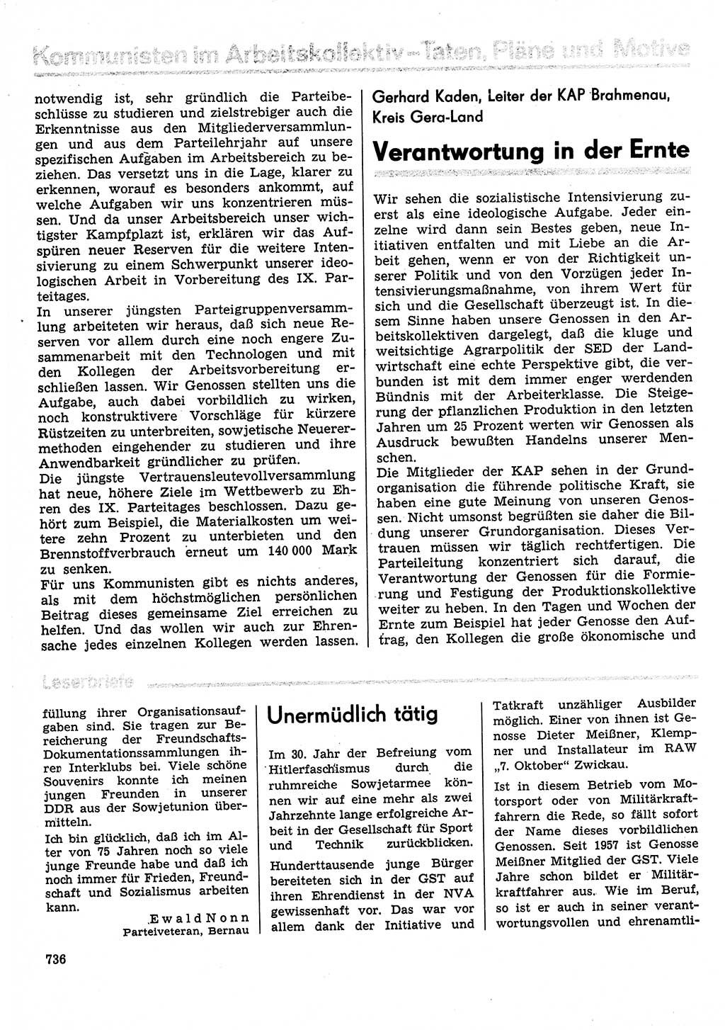 Neuer Weg (NW), Organ des Zentralkomitees (ZK) der SED (Sozialistische Einheitspartei Deutschlands) für Fragen des Parteilebens, 30. Jahrgang [Deutsche Demokratische Republik (DDR)] 1975, Seite 736 (NW ZK SED DDR 1975, S. 736)
