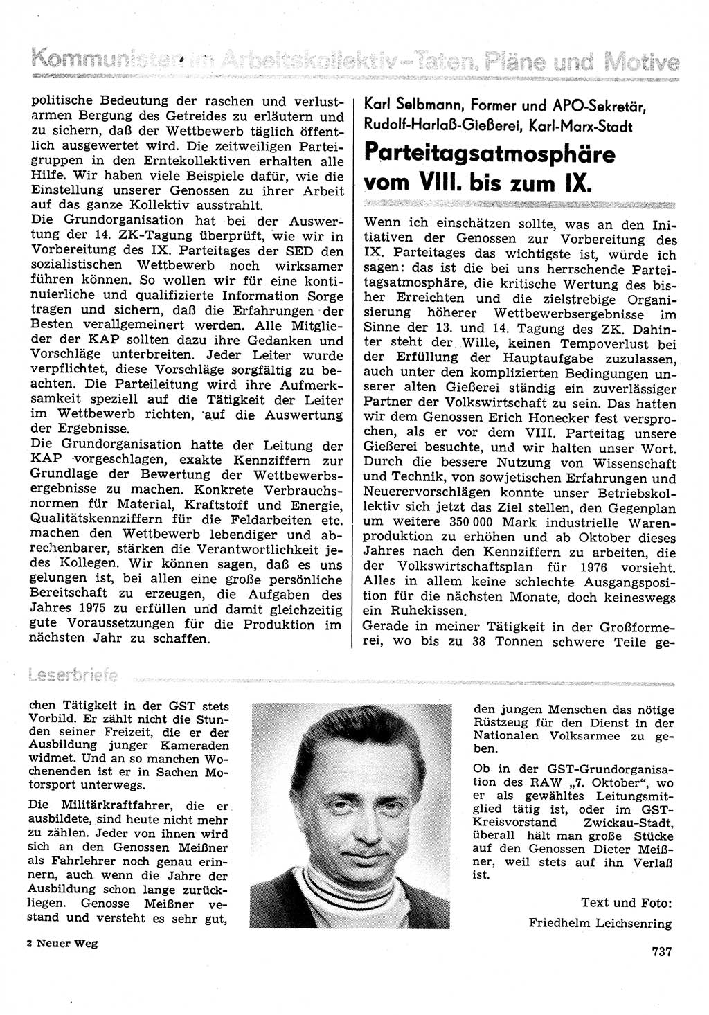 Neuer Weg (NW), Organ des Zentralkomitees (ZK) der SED (Sozialistische Einheitspartei Deutschlands) für Fragen des Parteilebens, 30. Jahrgang [Deutsche Demokratische Republik (DDR)] 1975, Seite 737 (NW ZK SED DDR 1975, S. 737)