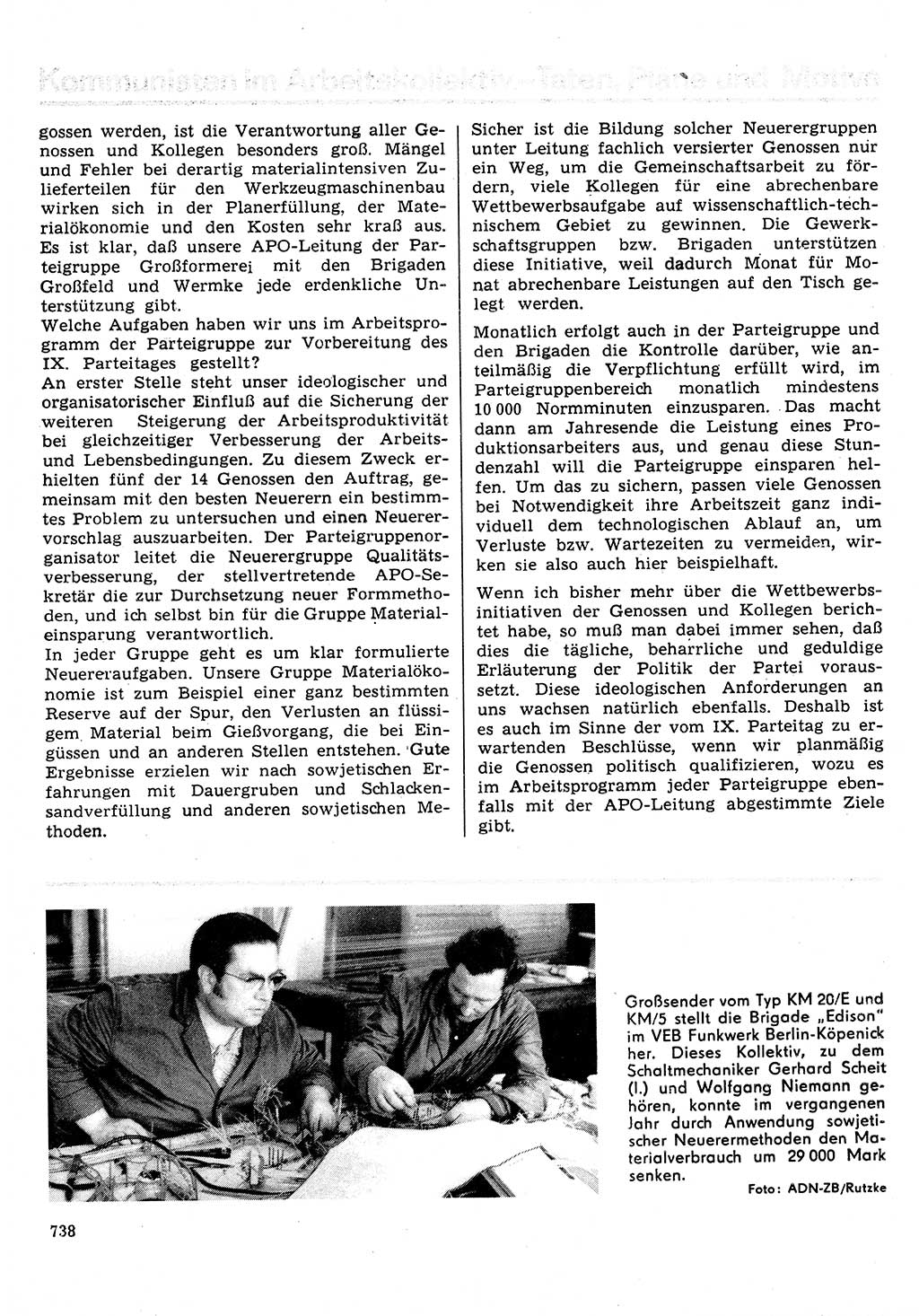 Neuer Weg (NW), Organ des Zentralkomitees (ZK) der SED (Sozialistische Einheitspartei Deutschlands) für Fragen des Parteilebens, 30. Jahrgang [Deutsche Demokratische Republik (DDR)] 1975, Seite 738 (NW ZK SED DDR 1975, S. 738)