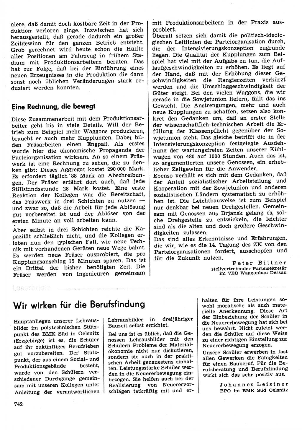 Neuer Weg (NW), Organ des Zentralkomitees (ZK) der SED (Sozialistische Einheitspartei Deutschlands) für Fragen des Parteilebens, 30. Jahrgang [Deutsche Demokratische Republik (DDR)] 1975, Seite 742 (NW ZK SED DDR 1975, S. 742)