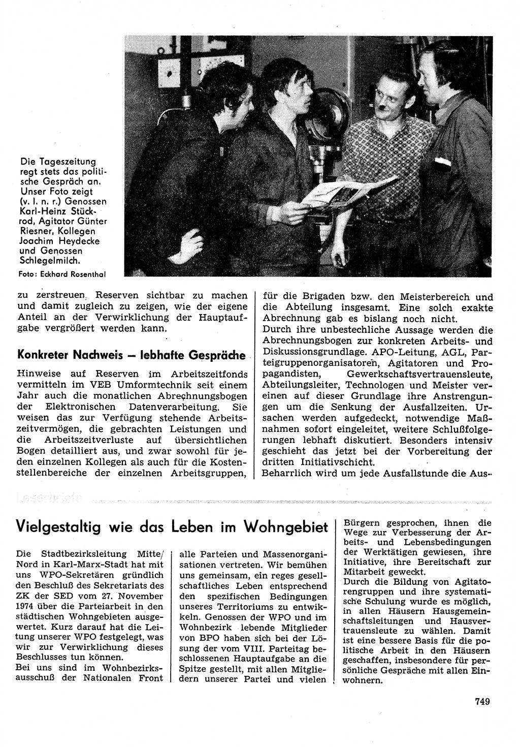 Neuer Weg (NW), Organ des Zentralkomitees (ZK) der SED (Sozialistische Einheitspartei Deutschlands) für Fragen des Parteilebens, 30. Jahrgang [Deutsche Demokratische Republik (DDR)] 1975, Seite 749 (NW ZK SED DDR 1975, S. 749)