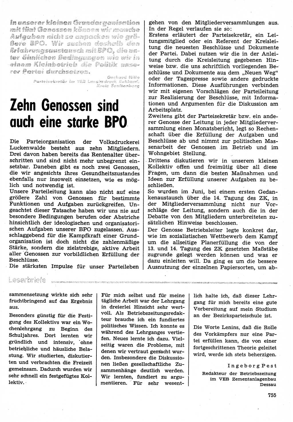 Neuer Weg (NW), Organ des Zentralkomitees (ZK) der SED (Sozialistische Einheitspartei Deutschlands) für Fragen des Parteilebens, 30. Jahrgang [Deutsche Demokratische Republik (DDR)] 1975, Seite 755 (NW ZK SED DDR 1975, S. 755)