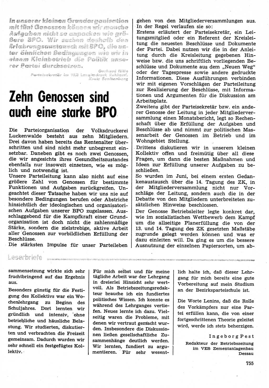 Neuer Weg (NW), Organ des Zentralkomitees (ZK) der SED (Sozialistische Einheitspartei Deutschlands) für Fragen des Parteilebens, 30. Jahrgang [Deutsche Demokratische Republik (DDR)] 1975, Seite 755 (NW ZK SED DDR 1975, S. 755)