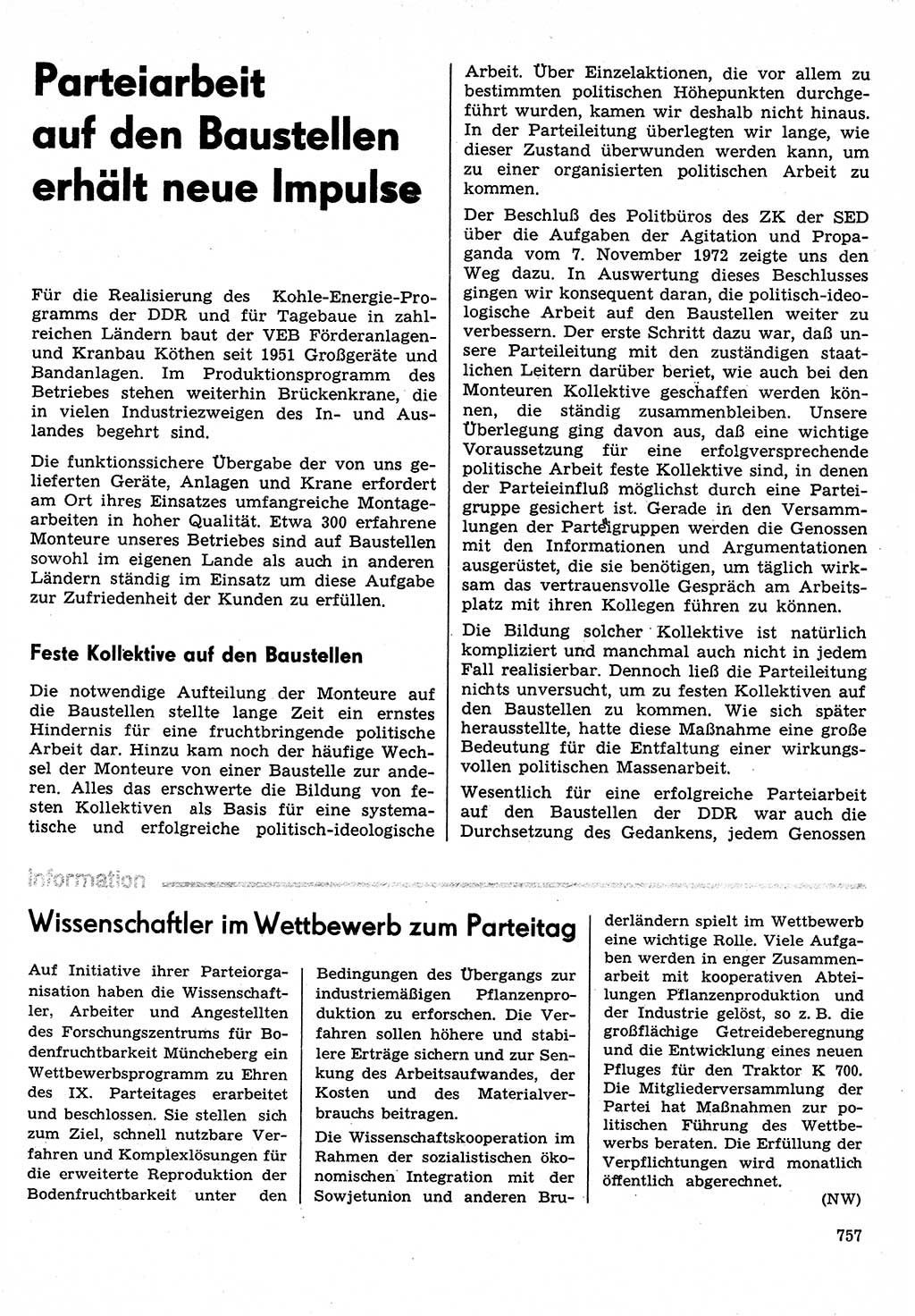 Neuer Weg (NW), Organ des Zentralkomitees (ZK) der SED (Sozialistische Einheitspartei Deutschlands) für Fragen des Parteilebens, 30. Jahrgang [Deutsche Demokratische Republik (DDR)] 1975, Seite 757 (NW ZK SED DDR 1975, S. 757)