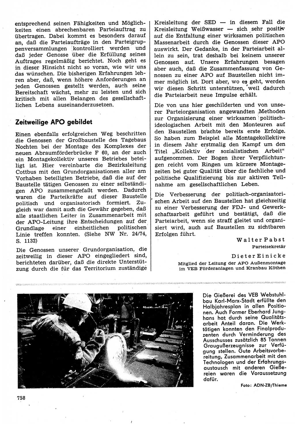 Neuer Weg (NW), Organ des Zentralkomitees (ZK) der SED (Sozialistische Einheitspartei Deutschlands) für Fragen des Parteilebens, 30. Jahrgang [Deutsche Demokratische Republik (DDR)] 1975, Seite 758 (NW ZK SED DDR 1975, S. 758)