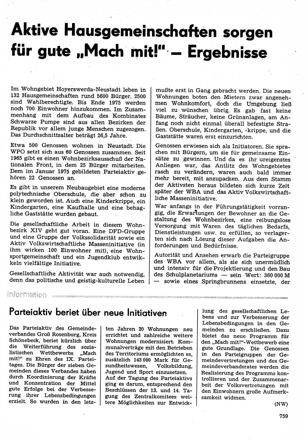 Neuer Weg (NW), Organ des Zentralkomitees (ZK) der SED (Sozialistische Einheitspartei Deutschlands) für Fragen des Parteilebens, 30. Jahrgang [Deutsche Demokratische Republik (DDR)] 1975, Seite 759 (NW ZK SED DDR 1975, S. 759)