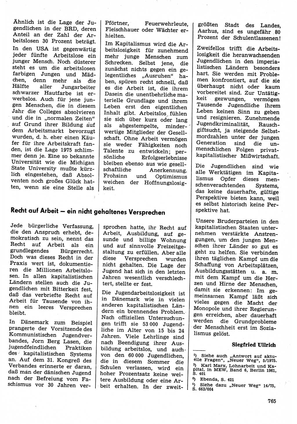 Neuer Weg (NW), Organ des Zentralkomitees (ZK) der SED (Sozialistische Einheitspartei Deutschlands) für Fragen des Parteilebens, 30. Jahrgang [Deutsche Demokratische Republik (DDR)] 1975, Seite 765 (NW ZK SED DDR 1975, S. 765)