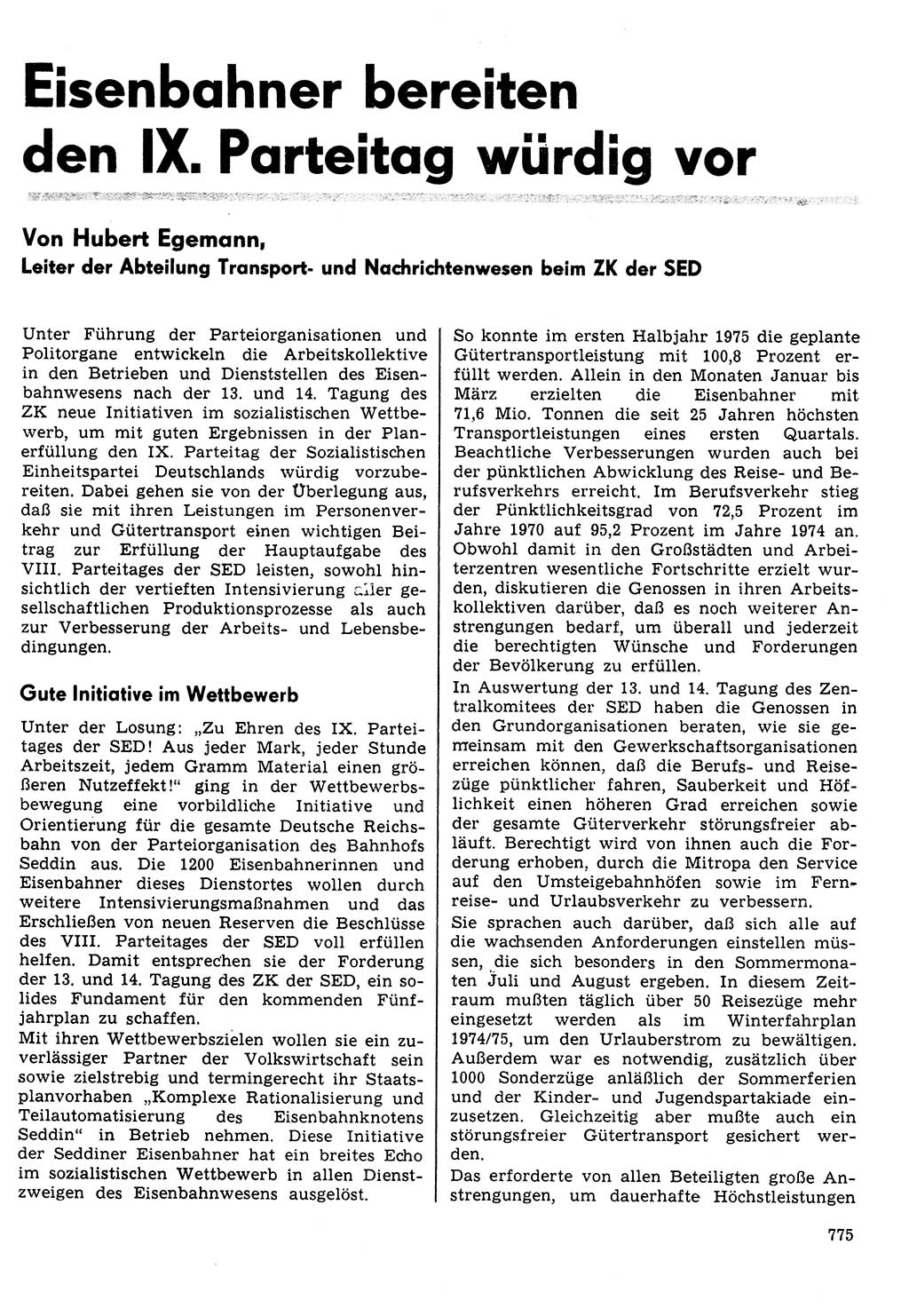 Neuer Weg (NW), Organ des Zentralkomitees (ZK) der SED (Sozialistische Einheitspartei Deutschlands) für Fragen des Parteilebens, 30. Jahrgang [Deutsche Demokratische Republik (DDR)] 1975, Seite 775 (NW ZK SED DDR 1975, S. 775)