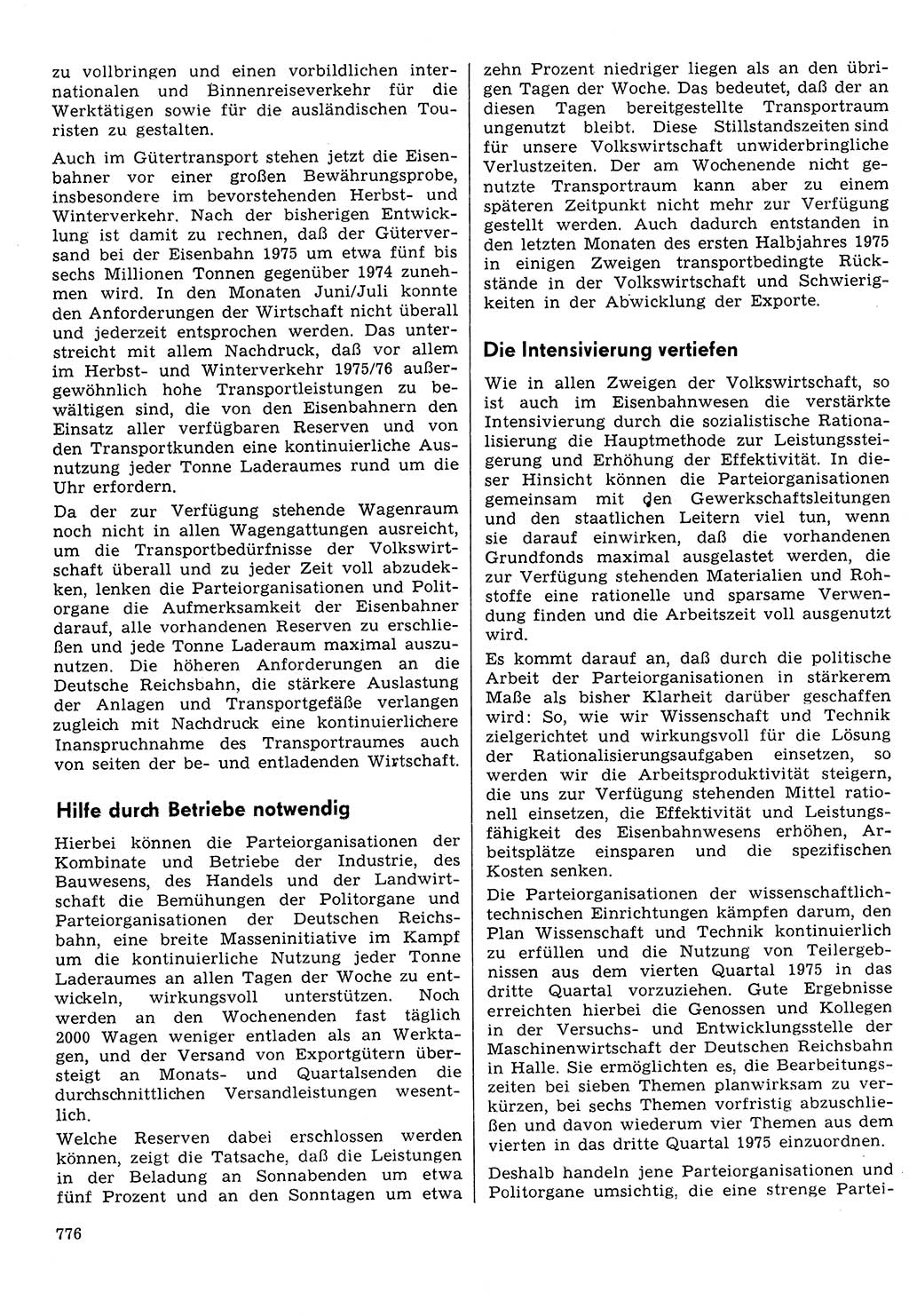 Neuer Weg (NW), Organ des Zentralkomitees (ZK) der SED (Sozialistische Einheitspartei Deutschlands) für Fragen des Parteilebens, 30. Jahrgang [Deutsche Demokratische Republik (DDR)] 1975, Seite 776 (NW ZK SED DDR 1975, S. 776)