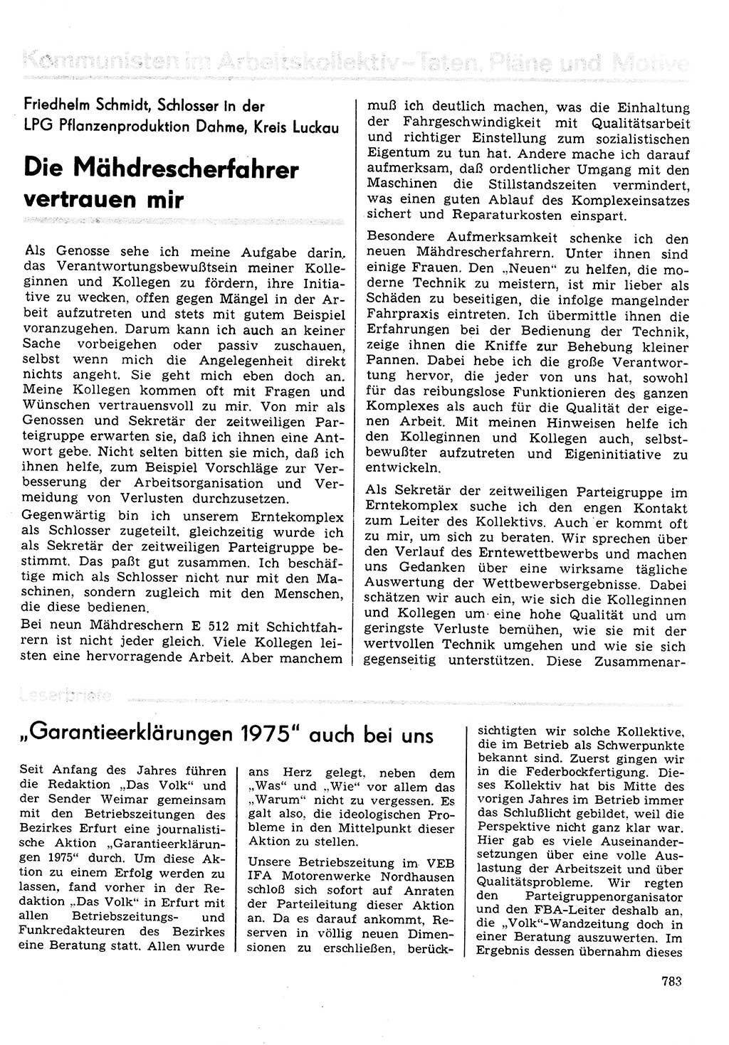 Neuer Weg (NW), Organ des Zentralkomitees (ZK) der SED (Sozialistische Einheitspartei Deutschlands) für Fragen des Parteilebens, 30. Jahrgang [Deutsche Demokratische Republik (DDR)] 1975, Seite 783 (NW ZK SED DDR 1975, S. 783)