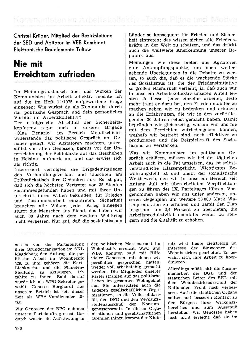 Neuer Weg (NW), Organ des Zentralkomitees (ZK) der SED (Sozialistische Einheitspartei Deutschlands) für Fragen des Parteilebens, 30. Jahrgang [Deutsche Demokratische Republik (DDR)] 1975, Seite 786 (NW ZK SED DDR 1975, S. 786)
