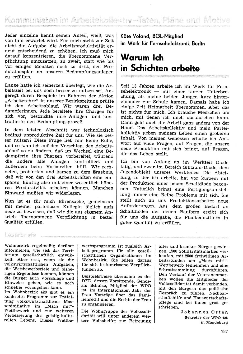 Neuer Weg (NW), Organ des Zentralkomitees (ZK) der SED (Sozialistische Einheitspartei Deutschlands) für Fragen des Parteilebens, 30. Jahrgang [Deutsche Demokratische Republik (DDR)] 1975, Seite 787 (NW ZK SED DDR 1975, S. 787)