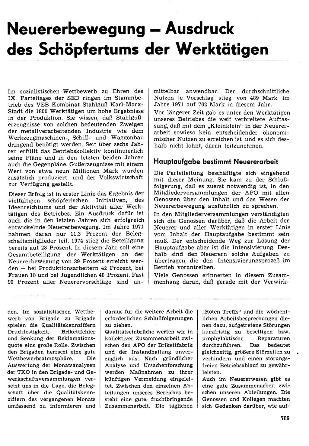 Neuer Weg (NW), Organ des Zentralkomitees (ZK) der SED (Sozialistische Einheitspartei Deutschlands) für Fragen des Parteilebens, 30. Jahrgang [Deutsche Demokratische Republik (DDR)] 1975, Seite 789 (NW ZK SED DDR 1975, S. 789)