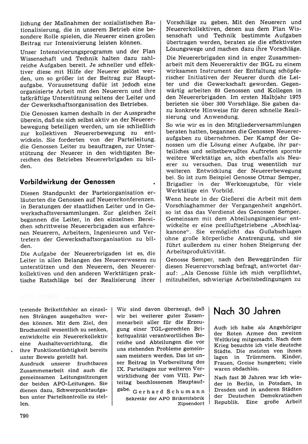 Neuer Weg (NW), Organ des Zentralkomitees (ZK) der SED (Sozialistische Einheitspartei Deutschlands) für Fragen des Parteilebens, 30. Jahrgang [Deutsche Demokratische Republik (DDR)] 1975, Seite 790 (NW ZK SED DDR 1975, S. 790)