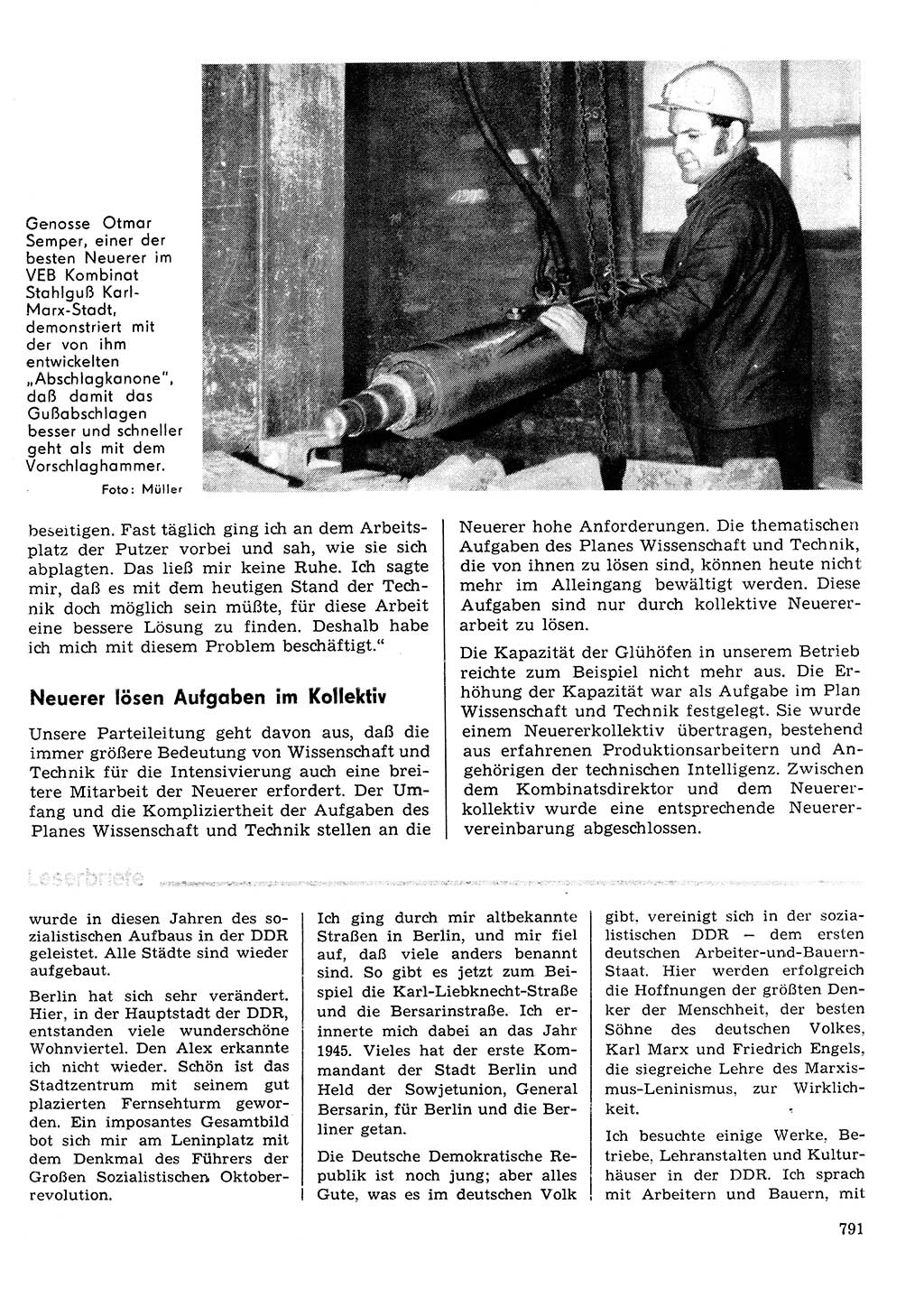 Neuer Weg (NW), Organ des Zentralkomitees (ZK) der SED (Sozialistische Einheitspartei Deutschlands) für Fragen des Parteilebens, 30. Jahrgang [Deutsche Demokratische Republik (DDR)] 1975, Seite 791 (NW ZK SED DDR 1975, S. 791)