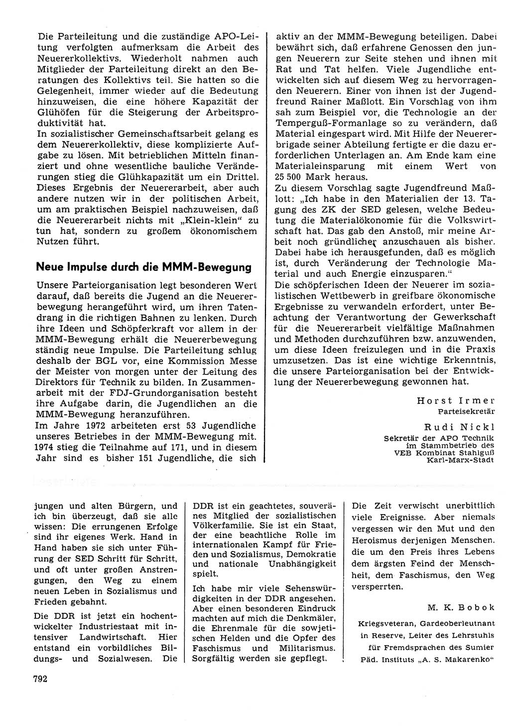 Neuer Weg (NW), Organ des Zentralkomitees (ZK) der SED (Sozialistische Einheitspartei Deutschlands) für Fragen des Parteilebens, 30. Jahrgang [Deutsche Demokratische Republik (DDR)] 1975, Seite 792 (NW ZK SED DDR 1975, S. 792)