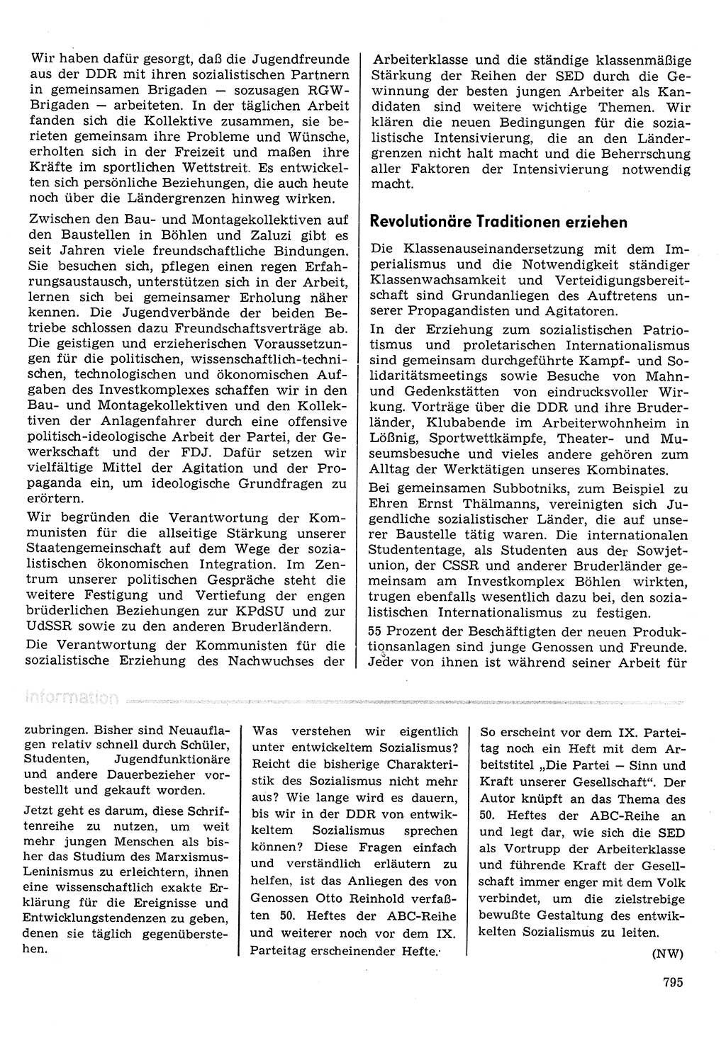 Neuer Weg (NW), Organ des Zentralkomitees (ZK) der SED (Sozialistische Einheitspartei Deutschlands) für Fragen des Parteilebens, 30. Jahrgang [Deutsche Demokratische Republik (DDR)] 1975, Seite 795 (NW ZK SED DDR 1975, S. 795)