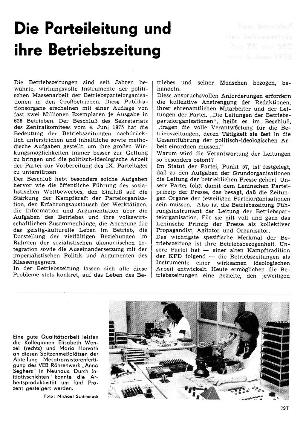 Neuer Weg (NW), Organ des Zentralkomitees (ZK) der SED (Sozialistische Einheitspartei Deutschlands) für Fragen des Parteilebens, 30. Jahrgang [Deutsche Demokratische Republik (DDR)] 1975, Seite 797 (NW ZK SED DDR 1975, S. 797)