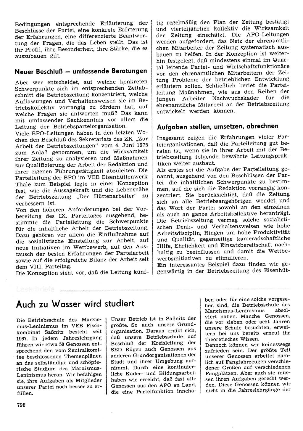 Neuer Weg (NW), Organ des Zentralkomitees (ZK) der SED (Sozialistische Einheitspartei Deutschlands) für Fragen des Parteilebens, 30. Jahrgang [Deutsche Demokratische Republik (DDR)] 1975, Seite 798 (NW ZK SED DDR 1975, S. 798)