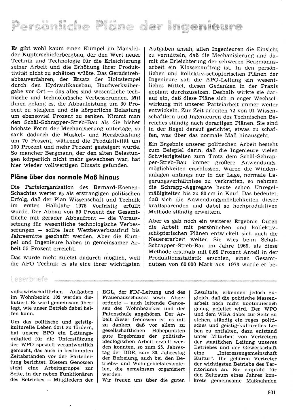 Neuer Weg (NW), Organ des Zentralkomitees (ZK) der SED (Sozialistische Einheitspartei Deutschlands) für Fragen des Parteilebens, 30. Jahrgang [Deutsche Demokratische Republik (DDR)] 1975, Seite 801 (NW ZK SED DDR 1975, S. 801)