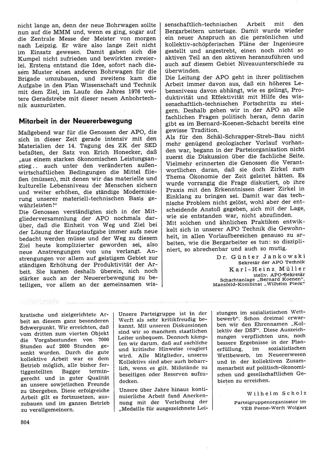 Neuer Weg (NW), Organ des Zentralkomitees (ZK) der SED (Sozialistische Einheitspartei Deutschlands) für Fragen des Parteilebens, 30. Jahrgang [Deutsche Demokratische Republik (DDR)] 1975, Seite 804 (NW ZK SED DDR 1975, S. 804)