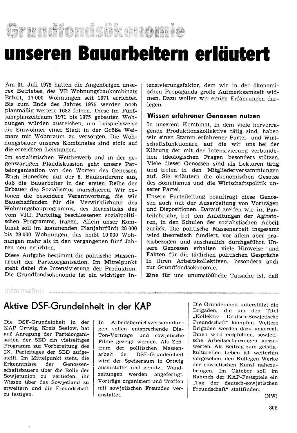 Neuer Weg (NW), Organ des Zentralkomitees (ZK) der SED (Sozialistische Einheitspartei Deutschlands) für Fragen des Parteilebens, 30. Jahrgang [Deutsche Demokratische Republik (DDR)] 1975, Seite 805 (NW ZK SED DDR 1975, S. 805)
