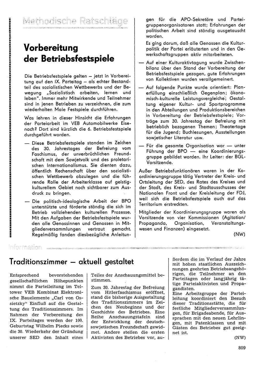 Neuer Weg (NW), Organ des Zentralkomitees (ZK) der SED (Sozialistische Einheitspartei Deutschlands) für Fragen des Parteilebens, 30. Jahrgang [Deutsche Demokratische Republik (DDR)] 1975, Seite 809 (NW ZK SED DDR 1975, S. 809)