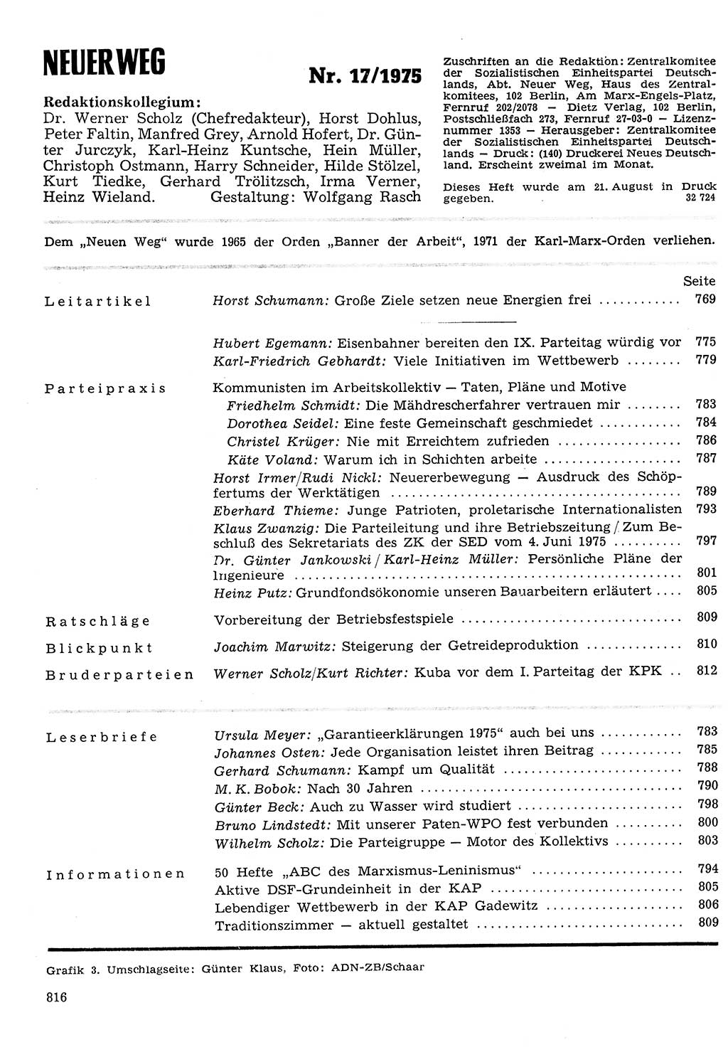 Neuer Weg (NW), Organ des Zentralkomitees (ZK) der SED (Sozialistische Einheitspartei Deutschlands) für Fragen des Parteilebens, 30. Jahrgang [Deutsche Demokratische Republik (DDR)] 1975, Seite 816 (NW ZK SED DDR 1975, S. 816)