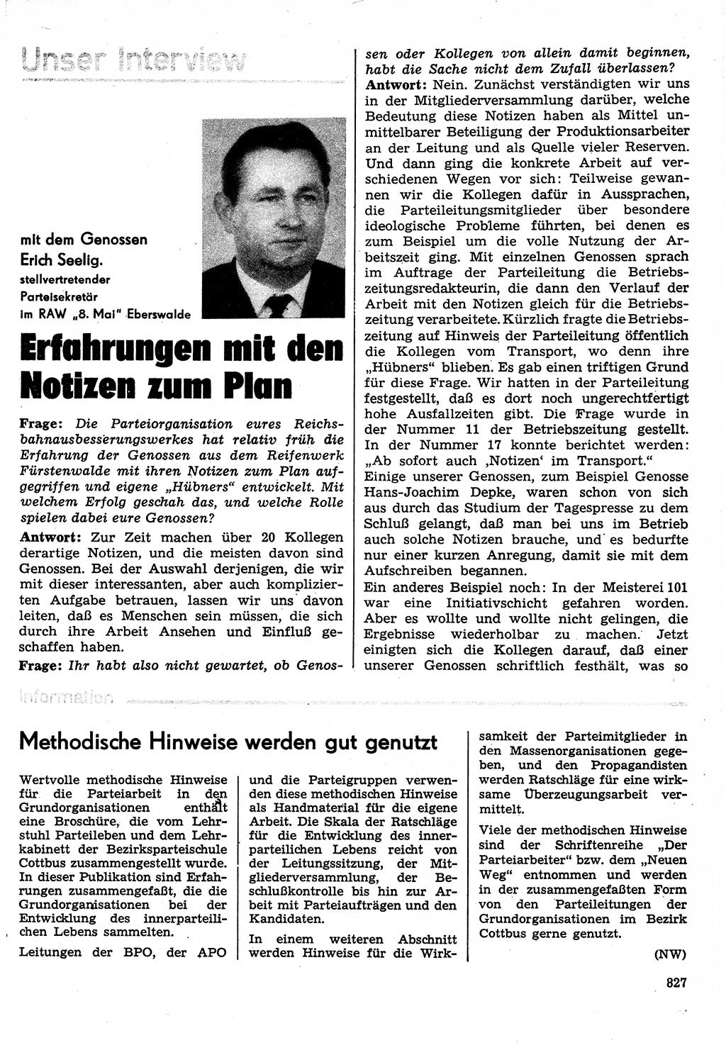 Neuer Weg (NW), Organ des Zentralkomitees (ZK) der SED (Sozialistische Einheitspartei Deutschlands) für Fragen des Parteilebens, 30. Jahrgang [Deutsche Demokratische Republik (DDR)] 1975, Seite 827 (NW ZK SED DDR 1975, S. 827)