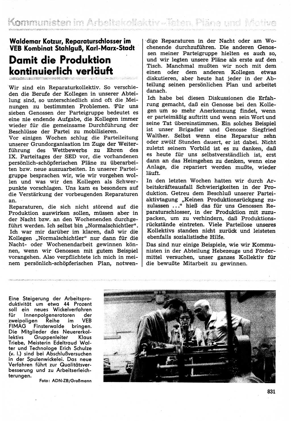 Neuer Weg (NW), Organ des Zentralkomitees (ZK) der SED (Sozialistische Einheitspartei Deutschlands) für Fragen des Parteilebens, 30. Jahrgang [Deutsche Demokratische Republik (DDR)] 1975, Seite 831 (NW ZK SED DDR 1975, S. 831)