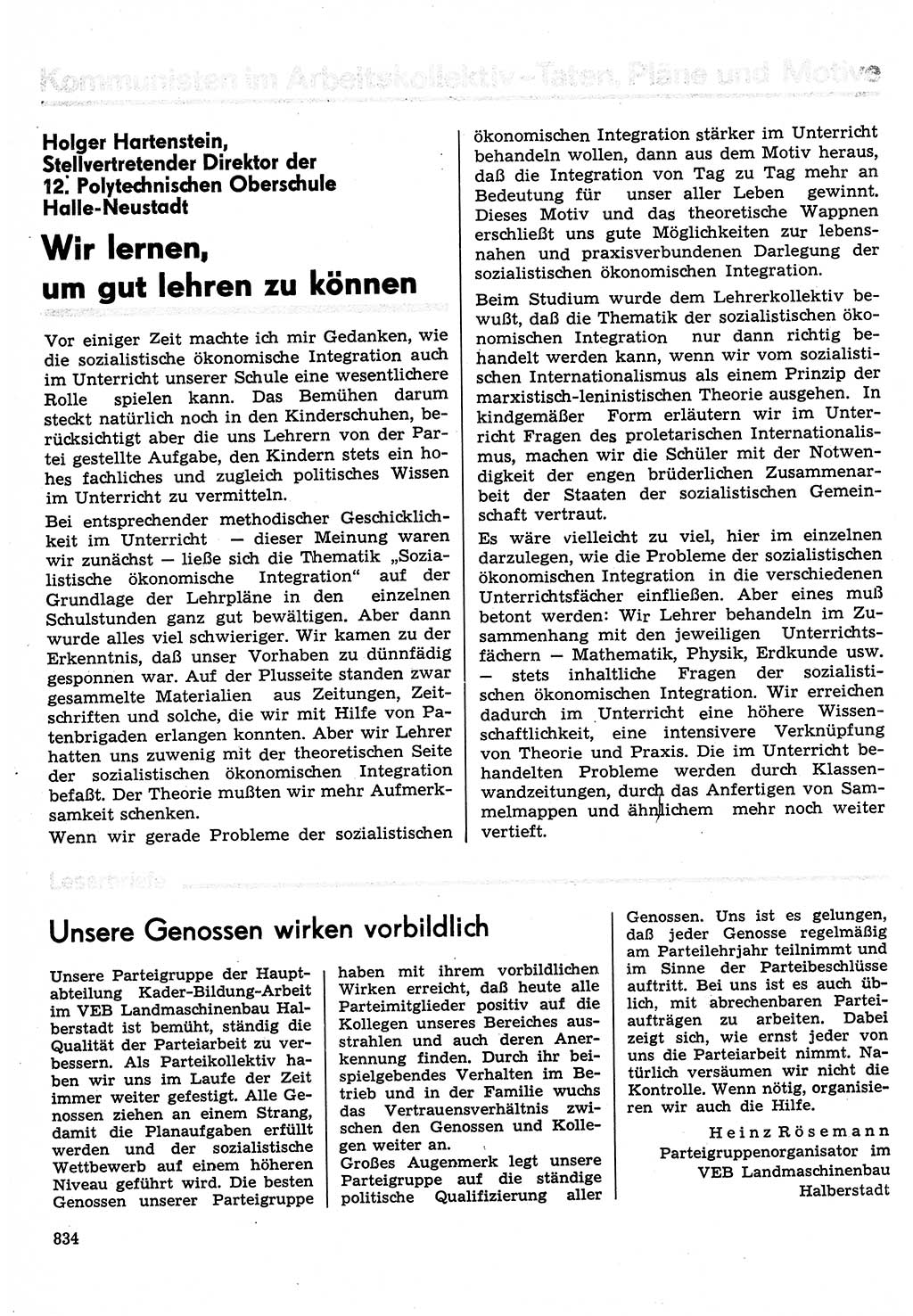 Neuer Weg (NW), Organ des Zentralkomitees (ZK) der SED (Sozialistische Einheitspartei Deutschlands) für Fragen des Parteilebens, 30. Jahrgang [Deutsche Demokratische Republik (DDR)] 1975, Seite 834 (NW ZK SED DDR 1975, S. 834)