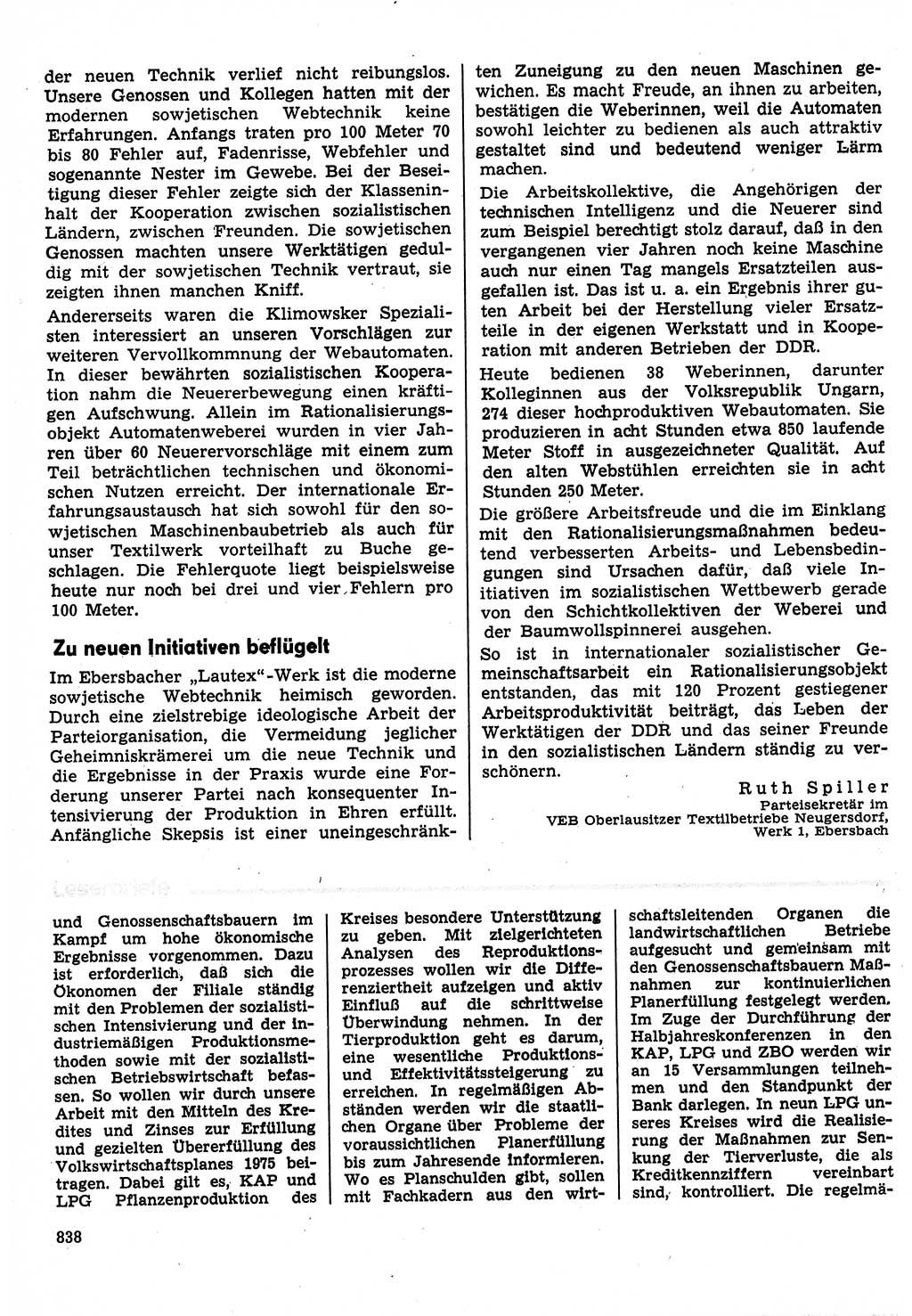 Neuer Weg (NW), Organ des Zentralkomitees (ZK) der SED (Sozialistische Einheitspartei Deutschlands) für Fragen des Parteilebens, 30. Jahrgang [Deutsche Demokratische Republik (DDR)] 1975, Seite 838 (NW ZK SED DDR 1975, S. 838)