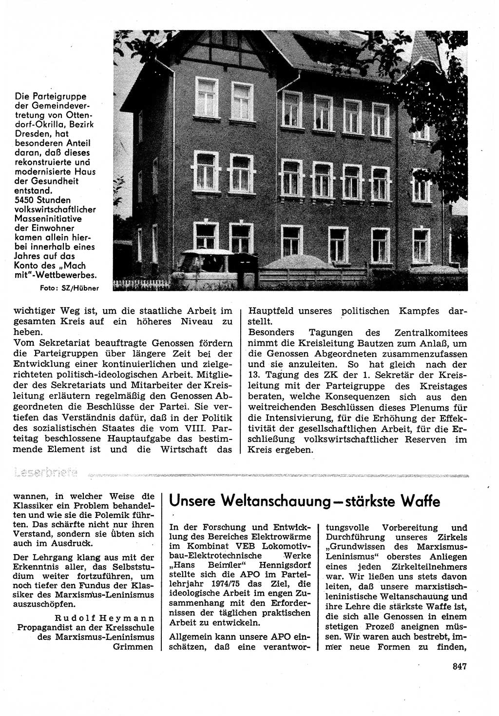 Neuer Weg (NW), Organ des Zentralkomitees (ZK) der SED (Sozialistische Einheitspartei Deutschlands) für Fragen des Parteilebens, 30. Jahrgang [Deutsche Demokratische Republik (DDR)] 1975, Seite 847 (NW ZK SED DDR 1975, S. 847)