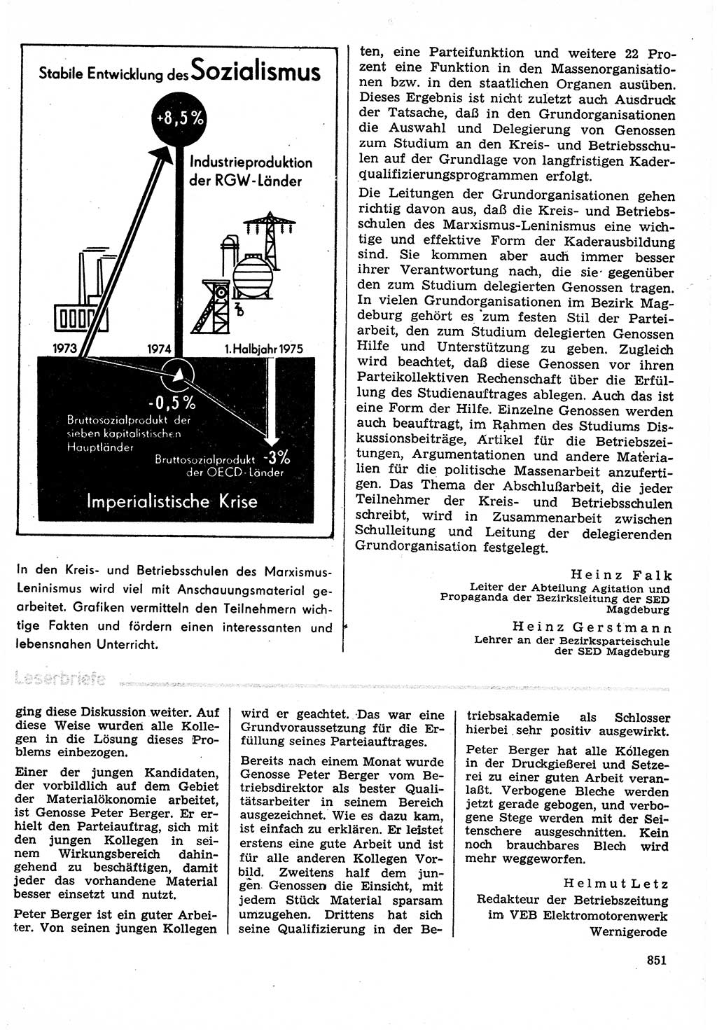 Neuer Weg (NW), Organ des Zentralkomitees (ZK) der SED (Sozialistische Einheitspartei Deutschlands) für Fragen des Parteilebens, 30. Jahrgang [Deutsche Demokratische Republik (DDR)] 1975, Seite 851 (NW ZK SED DDR 1975, S. 851)